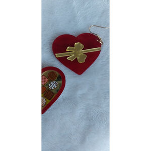 Delicious Heart Shaped Chocolate Box Earrings Red Gold